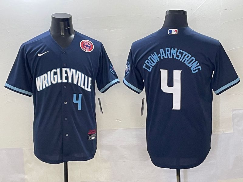 Men Chicago Cubs 4 Crow-Armstrong Dark Blue City Edition 2025 Nike MLB Jersey style 15